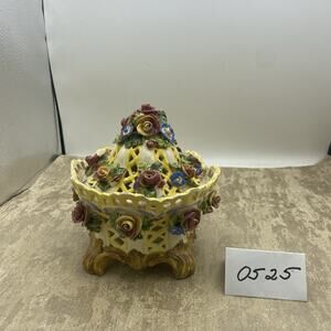 Antique Ceramic Nove Covered Bowl - Italy Floral Lidded Pot Decoration Porcelain